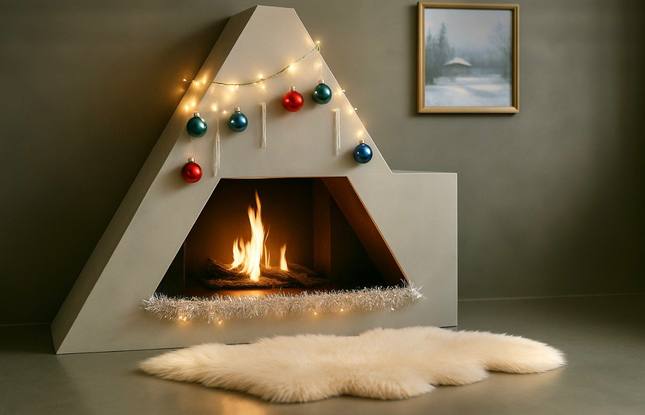 Украшение камина перед новогодними праздниками
