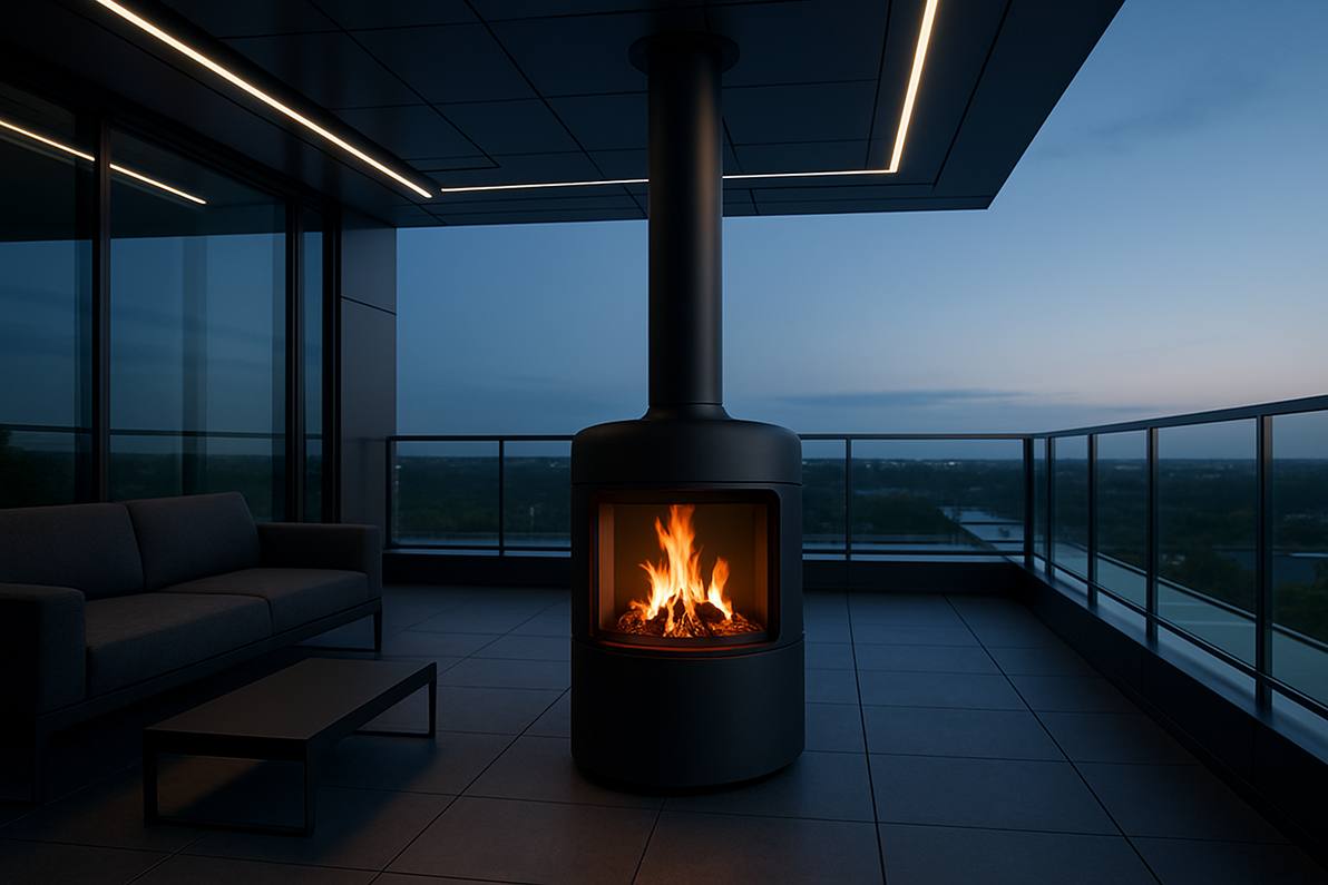 Камин на террасе или под навесом: особенности установки и эксплуатации круглый год