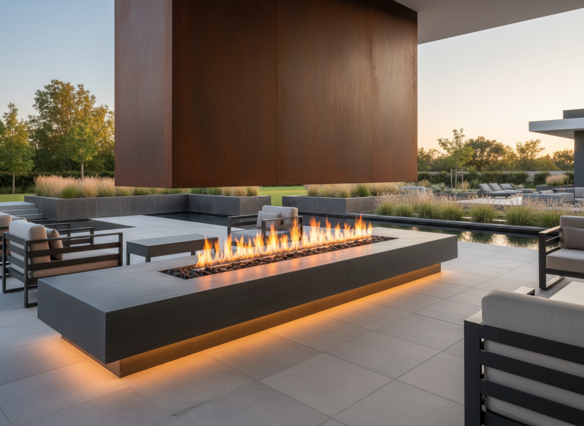 Уличный камин для загородного дома: газовый, пеллетный, кирпичный и другие решения